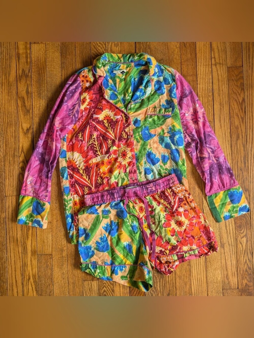 Anthropologie Roeqiya Fris Garden Bloom Flannel Pajama Set Shorts & Shirt